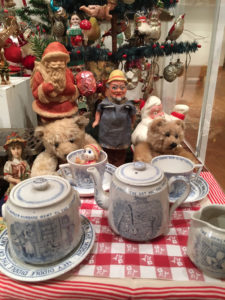 A variety of holiday toys and other items are featured in "The Art of Christmas Past" display at Cole Art Center.