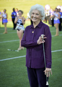  Former SFA twirler Mary Jo Goodwin Morris performs for Lumberjack football fans during the pre-game show Saturday, Sept. 16, in Homer Bryce Stadium. Morris was among the Lumberjack Marching Band alumni who returned to campus for a reunion and meeting of the newly formed Lumberjack Band Alumni Association.