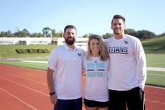 Three Stephen F. Austin State University graduate students in the athletic training program interned with the NFL and Women’s NBA during the summer. Pictured from left: Cody Oliver, Lufkin native, spent seven weeks working with the Houston Texans; Sara Caitlin Godwin from Auburn, Alabama, interned with the New York Liberty Women’s NBA team; and Chris Elliott of Nashville, Tennessee, served the Tennessee Titans.