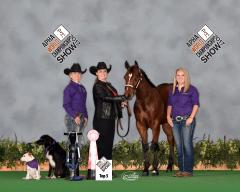 The Stephen F. Austin State University equine program successfully exhibited two weanling colts from the university’s breeding program at the 2017 American Paint Horse Association World Championship Show in Fort Worth.  Make Me Move, a solid paint-bred colt, was named Reserve Breeder’s Trust Futurity Champion and placed sixth in the solid paint-bred Weanling Stallions Class, while Remember the Name, also a solid paint-bred colt, placed fifth in the same class. Pictured from left are SFA student Kelsey Chatigny, Michaelle Coker, SFA equine center supervisor, Remember the Name, and SFA student Sarah Bone.