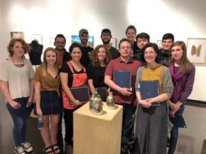 Among the 2018-2019 SFA art scholarship recipients are, back row, from left Aldo Ornelas, Tracy King, Jacob Moffett, Emily Buckland, Austin Cullen, Ethan Thomas, front row, from left, Sara Gray, Bailey Crow, Madeline Castillo, Chloe Garrett, Weelynd McMullin, Sarah Jentsch and Beckie Schneller.