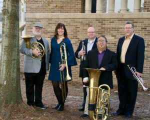 The SFA Faculty Brass Quintet includes, from left, Charles Gavin, horn; Deb Scott, trombone; Jake Walburn, trumpet; J.D. Salas, tuba; and Gary Wurtz, trumpet.