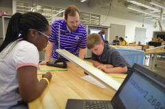 Students worked with Dr. C.J. Aul, assistant professor in Stephen F. Austin State University’s Department of Physics, Engineering and Astronomy, to design crash cars in an engineering physics module during iMAS Academy, hosted by SFA’s STEM Research and Learning Center.
