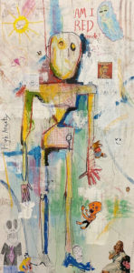 Among the works in the exhibition "Collected" presented by SFA graduate art students is Weelynd McMullan's "High Anxiety," mixed media on wooden board, 2021, 48 x 24 inches. The exhibition shows in The Cole Art Center @ The Old Opera House through June 12.