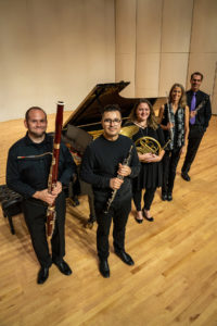  SFA's Stone Fort Wind Quintet will perform at 7:30 p.m. Tuesday, Nov. 8, in Cole Concert Hall on the SFA campus. The faculty ensemble features, from left, Dr. Cody Hunter, bassoon; Dr. Pablo Moreno, oboe; Dr. Andrea Denis, horn; Dr. Christina Guenther, flute; and Dr. Christopher Ayer, clarinet.